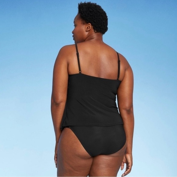 WOMEN’S Sleeveless Tiered Ruffle Tankini Swimsuit Top Black - Picture 4 of 15